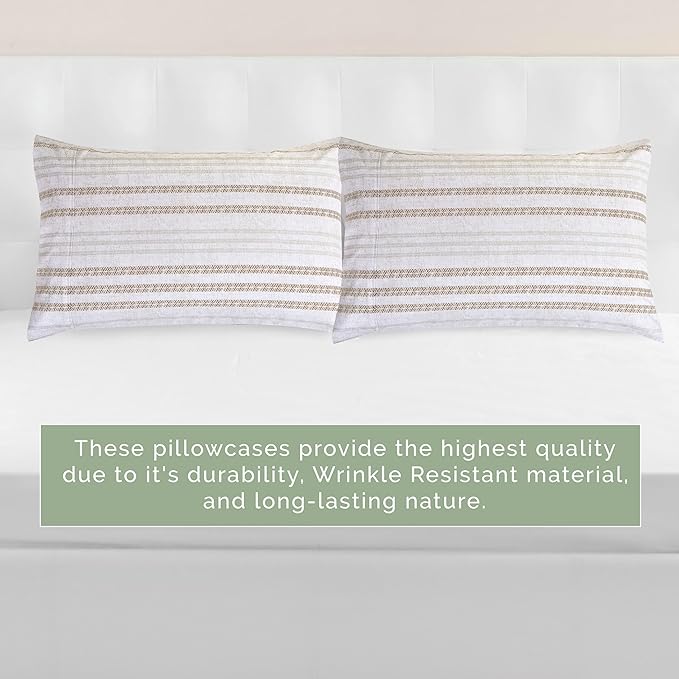 Elegant Comfort Ultra Soft Set of 2 Striped Print Pillowcases - 1500 Premium Hotel Quality Microfiber, Soft and Smooth Envelope Closure 2-Piece Pillow Covers - Standard/Queen, Traci Linen