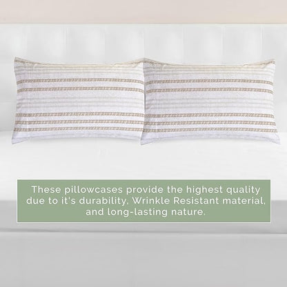 Elegant Comfort Ultra Soft Set of 2 Striped Print Pillowcases - 1500 Premium Hotel Quality Microfiber, Soft and Smooth Envelope Closure 2-Piece Pillow Covers - Standard/Queen, Traci Linen