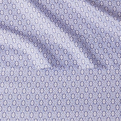 Amazon Basics Lightweight Super Soft Easy Care Wrinkle-Free Breathable Brushed Microfiber 3-Piece Bed Sheet Set with 14-Inch Deep Pockets, Twin, Blue Damask, Printed