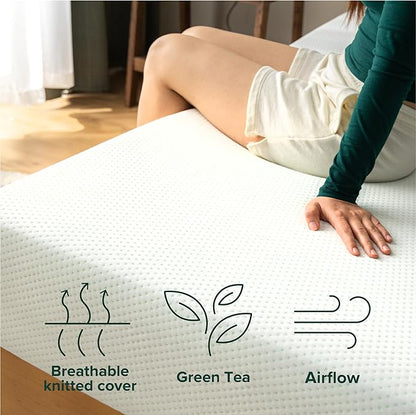 Zinus 5 Inch Twin Green Tea Memory Foam Mattress [New Version], Fiberglass Free, Medium Firm Feel, Zoned Pressure Relief, Certified Safe Foams & Fabric, Mattress in A Box
