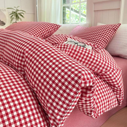 LifeTB Red Gingham Comforter Set Full Modern Style Red Plaid Comforter Set 3 Pieces Soft Fluffy Grid Checkered Pattern Comforter with 2 Pillowcases Vintage Luxury Soft Gingham Bedding Comforter Full