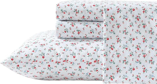 Laura Ashley - Queen Sheet Set, Crisp & Cool Cotton Percale Bedding with Deep Pockets, Lightweight for Year Round Comfort, Bed Sheets with Matching Pillowcases (Aylesmore Ditsy Red)