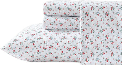 Laura Ashley - King Sheet Set, Super Soft Cotton Percale Bedding Set with Matching Shams, Oeko-Tex Certified (Aylesmore Ditsy Red, King)