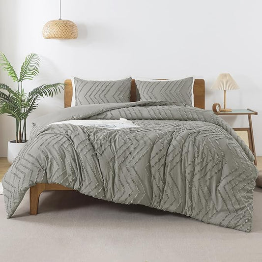Andency Medium Grey California King Comforter Set, Boho Cal King Soft Warm Tufted Bedding Comforter Sets, 3 Pieces Cali King Aesthetic Chevron Farmhouse Cute Bohemian Textured Bedding Set