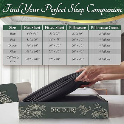 DECOLURE 100% Viscose Derived from Bamboo Sheets King Size - Luxury 6 Pc Naturally Cooling Sheets, Ultra Soft Bed Set - Deep 17" Pockets, Durable Double Stitching, Oeko Tex Standard (Charcoal)