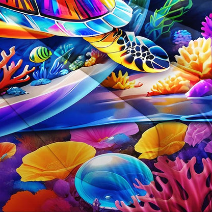 Sea Turtle Comforter Set Queen Size,Colorful Underwater World Toddler Bed Comforter Set,Coastal Bedding for Kids Boys Girls Room Decor,Sea Life Themed Comforter Sets 2 Pillowcases.