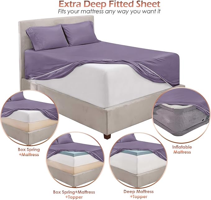 Nestl Twin XL Size Sheet Set, 4 Piece Extra Deep Pocket (18-24 inches), Microfiber, Hotel Luxury, Soft, Breathable, Wrinkle-Free, Easy to Care, Grayish Purple