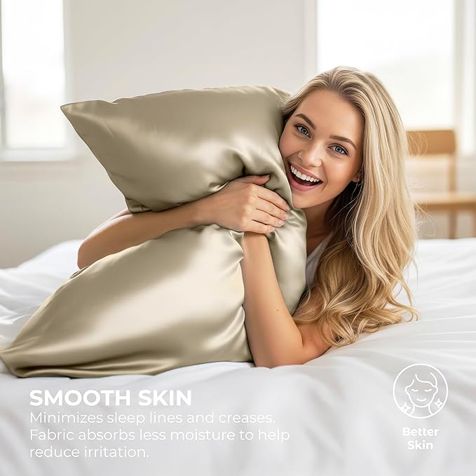 Satin Pillowcase 2 Pack - King Size (20"x40", Ivory) - Silky Pillow Cases for Hair and Skin - Satin Pillow Covers with Envelope Closure - Extra Soft Premium Microfiber
