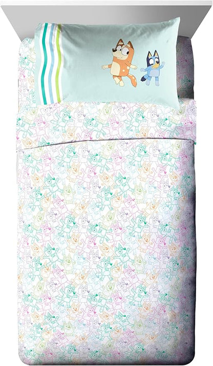 Jay Franco Kids Comforter Set Includes Sheets and Pillow Covers - Soft and Cozy Bed Set for Stylish Room Decor, Blue - Bluey 5 Piece Twin Size Bedding