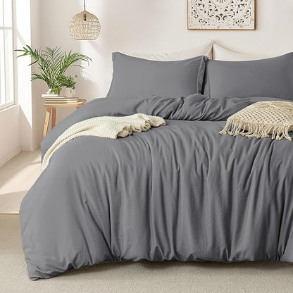 MILDLY Super Soft Duvet Cover 2pcs - 100% Washed Microfiber Dark Grey Comforter Cover Set with Zipper Closure & Corner Ties (No Comforter)