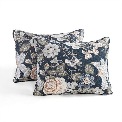 Lush Decor Sydney Reversible Cotton Quilt Set, 3 Piece Set, Full/Queen, Navy & Multi - Cotton Bedding Set - Navy Floral Quilt - Cottage Decor - Bedding Queen Size