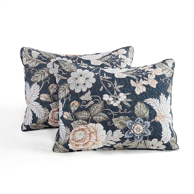 Lush Decor Sydney Reversible Cotton Quilt Set, 3 Piece Set, King, Navy & Multi - Cotton Bedding Set - Navy Floral Quilt - Cottage Decor - Bedding King Size