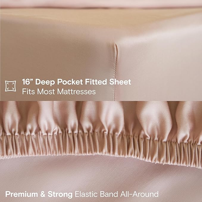 DOZ Sheet Set, 100% Viscose derived from Bamboo, Organically Grown, Buttery Soft, Cooling Sheets, High GSM, Deep Pockets - 3 Piece - 1 Pillowcase 1 Fitted 1 Top Sheet (Blush, Twin)