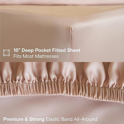 DOZ Sheet Set, 100% Viscose derived from Bamboo, Organically Grown, Buttery Soft, Cooling Sheets, High GSM, Deep Pockets - 3 Piece - 1 Pillowcase 1 Fitted 1 Top Sheet (Blush, Twin)