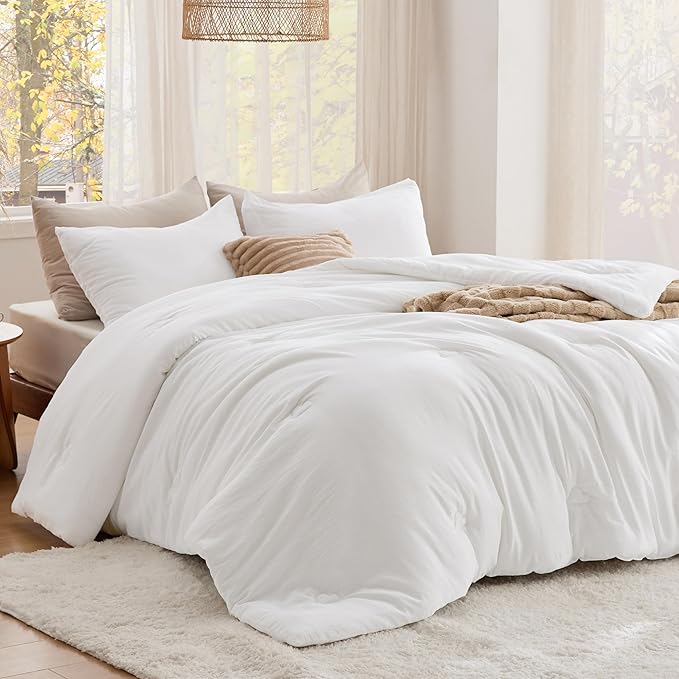 Bedsure Twin Comforter Set White, Soft Prewashed Twin Size Bedding, Quilted Comforter with Cloud Design, Down Alternative Comforter for All Seasons, 2 Pieces Bed Set with 1 Pillow Sham