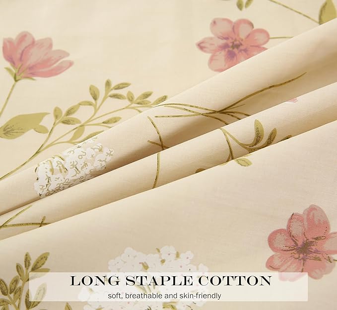 WINLIFE 100% Cotton Pillowcases Set of 2 Garden Flowers Printed Pillow Cases Soft and Breathable Pillow Cover (Queen 20x30'', Beige Floral)