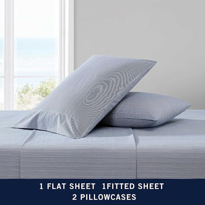 Nautica - Twin Sheet Set, Lightweight & Breathable Cotton Percale Bedding Set with Matching Sham(s), Crisp & Cool Bedding Essentials, Oeko-Tex Certified (Penny Pinstripe Navy, Twin)