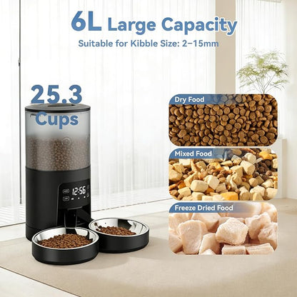 Sweetcrispy Automatic Cat Feeder, 4L Cat Food Dispenser with APP, Black | 2.4G WiFi, Applicable for Dry Food, 16.9 Cups, 10 Meals/Day, 50 Portions/Meal, 10s Voice Recorder, Dual Power Supply