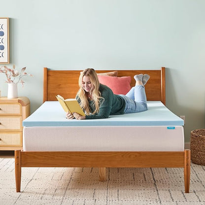 Linenspa Memory Foam Mattress Topper, Twin XL Size - 2 Inch Gel Infused Memory Foam - Plush Feel - Cooling and Pressure Relieving - CertiPUR Certified - Dorm Room Essentials