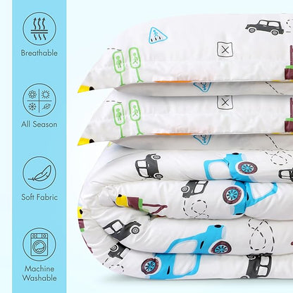 Utopia Bedding Car Kids Comforter Set with 2 Pillow Shams, 3 Piece Soft Microfiber Twin Bed Comforter with Pillow Shams, Printed Kids Bedding for Boys and Girls, Lightweight, Breathable,Easy Care