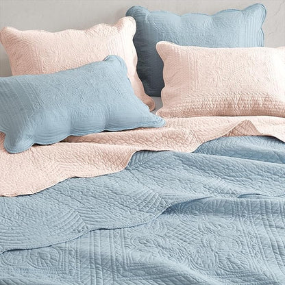 Madison Park King Quilt Set Damask Coverlet Set for King Size Bed, Cottage Oversized Quilt Set, Scallop Edge, All Season, Pre-washed Cotton-Filled King Size Quilt, Tuscany, King/Cal King Blush 3 Piece