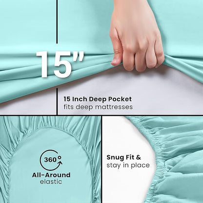 Utopia Bedding Queen Fitted Sheet - Bottom Sheet - Deep Pocket - Soft Microfiber - Shrinkage and Fade Resistant - Easy Care -1 Fitted Sheet Only (Spa Blue)