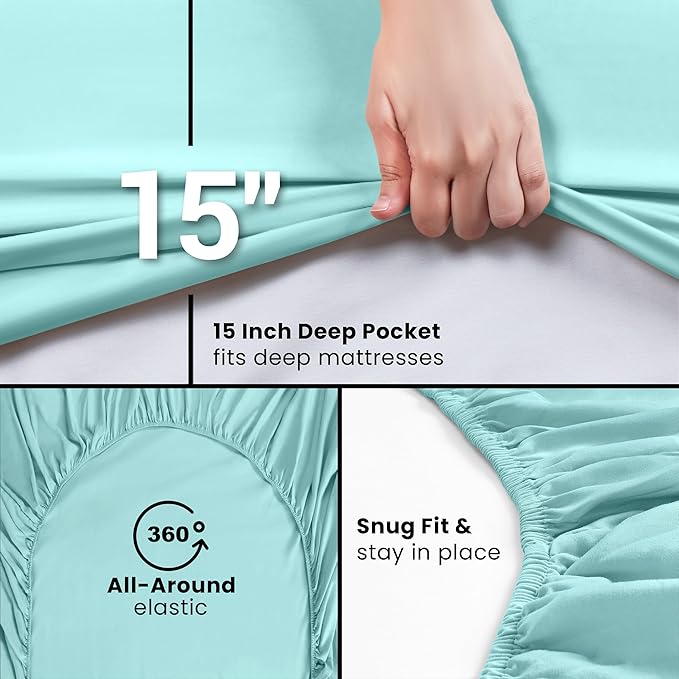 Utopia Bedding Twin Fitted Sheet - Bottom Sheet - Deep Pocket - Soft Microfiber - Shrinkage and Fade Resistant - Easy Care - 1 Fitted Sheet Only (Spa Blue)