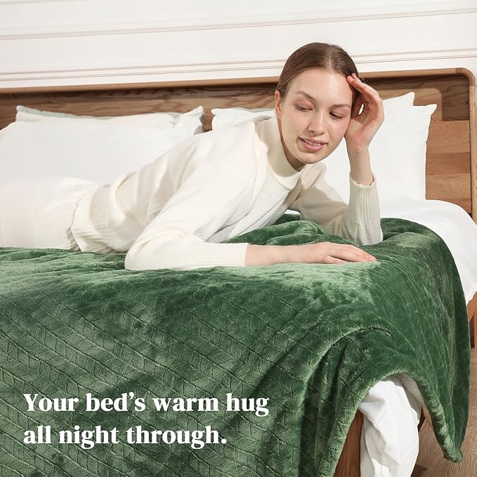 Twin Electric Blanket 62"x84" Heating Blanket Twin, Wheat Pattern Ultra-Soft Flannel & Thick Sherpa with 5 Heat Settings & 10 Hour Auto Shut-Off, ETL & FCC Certified, Machine Washable Home Use, Green