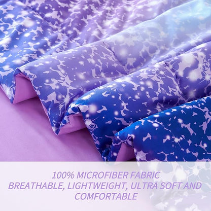 RYNGHIPY 6Pcs Girls Bedding Set Queen Size Purple Rainbow Comforter Set for Kids Teens Girls Glitter Bed in a Bag Lightweight Fluffy