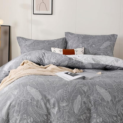 OAITE Duvet Cover Set,100% Cotton Comforter Cover with Leaf Pattern Duvet Cover Set,Soft Bedding Set Includes with 3 Piece (2 Pillow Shams,1 Duvet Cover)
