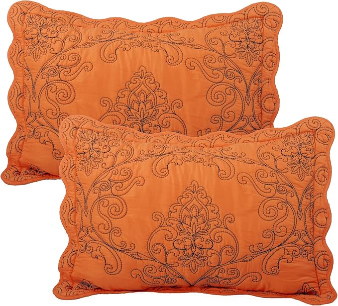 Home Soft Things Damask 4 Piece Bedspread Set, Scalloped Edge Reversible Quilt Coverlet Comforter Prewashed Bedding Set, Matelasse Embossed Floral Solid Pattern,Nectarine Oversize Queen(110" x 120")