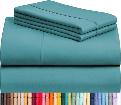 LuxClub 4 PC California King Sheet Set, Breathable Luxury Bed Sheets, Deep Pockets 18" Wrinkle Free Cooling Sheets Machine Washable Hotel Bedding Silky Soft - Teal Cal King