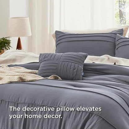 Bedsure Queen Comforter Set - 4 Pieces Pinch Pleat Bed Set, Dark Grey Boho Bedding for All Season, 1 Soft Comforter, 2 Pillowcases, 1 Decorative Pillow