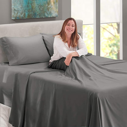 Nestl Queen Size Sheet Set, 4 Piece Extra Deep Pocket (18-24 inches), Microfiber, Cooling, Hotel Luxury, Soft, Breathable, Wrinkle-Free, Easy to Care, Charcoal Stone Grey