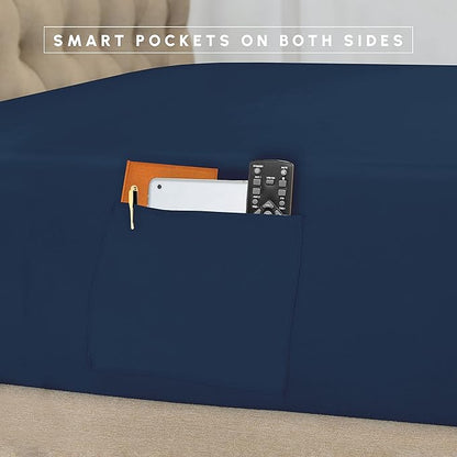 Elegant Comfort 8-Piece Pinch Pleated Comforter Set - All Season Complete Bed in a Bag, Includes 4pc Smart Sheet Set, Bed Skirt, Comforter, Matching Pillowcases and Shams, King/Cal King, Sapphire Blue