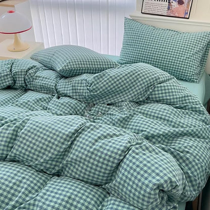 LifeTB Queen Comforter Set Green Gingham Bedding Comforter Modern Style Checkered Pattern Comforter Set Green Blue Grid Plaid Bedding Comforter Lightweight Fluffy Soft Gingham Grid Bedding Set