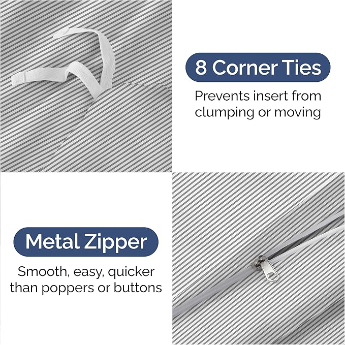 Duvet Cover Queen Size Set - Extra Soft Queen Duvet Cover 90" x 90" with 2 Pillow Shams - Hotel Luxury, Easy Care & Fade Free with Zipper Closures & Ties - Comfy, Cozy and Breathable (Grey Stripes)