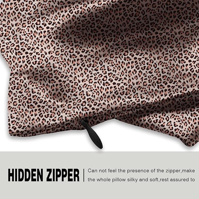 Mulberry Silk Pillowcase for Hair and Skin Queen Size Leopard Print Silk Pillow Cases with Zipper Soft Breathable Smooth Cooling Silk Pillow Covers for Sleeping (Taupe Leopard, 20"X 30",1Pcs)