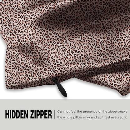 Mulberry Silk Pillowcase for Hair and Skin Queen Size Leopard Print Silk Pillow Cases with Zipper Soft Breathable Smooth Cooling Silk Pillow Covers for Sleeping (Taupe Leopard, 20"X 30",1Pcs)