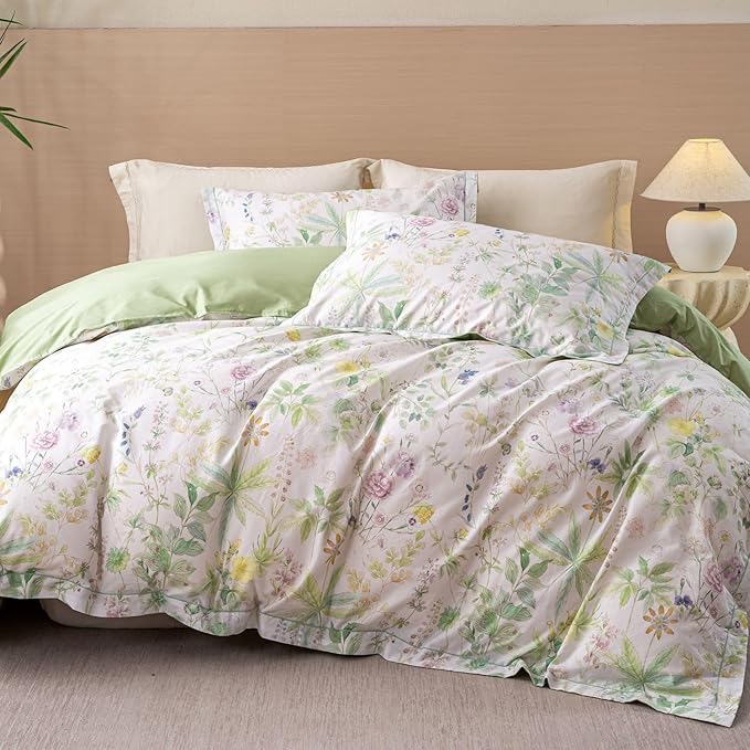 OAITE Duvet Cover Set King Size Floral Pattern Ultra Soft 100% Cotton Duvet Cover Sets 3-PC, Breathable Duvet Cover with Zipper Closure & Corner Ties(2 Pillow Shams,1 Duvet Cover)