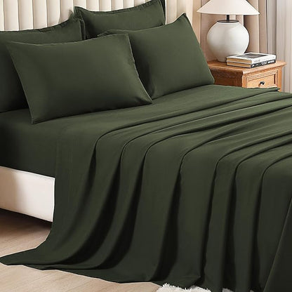 Litanika Oversized King Comforter Sets Olive Green - 7 Pieces Bed in a Bag Oversized King Bedding Comforter Sets, Solid Lightweight Bed Set with Comforter, Sheets, Pillowcases & Shams