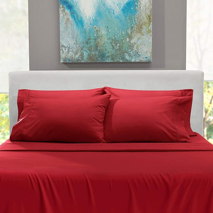 Hearth & Harbor Extra Deep Pocket Queen Sheets Sets - Fits Mattress 18-24 Inches Deep - Extra Deep Pocket Sheets - 6 Piece Queen Size - Burgundy