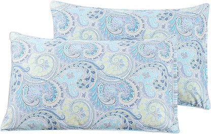 WINLIFE 100% Cotton Pillow Cases Standard Size, 20 by 26 inches Standard Pillowcases Set of 2, Soft and Breathable Envelope Closure 2-Piece Pillow Case, Blue Paisley