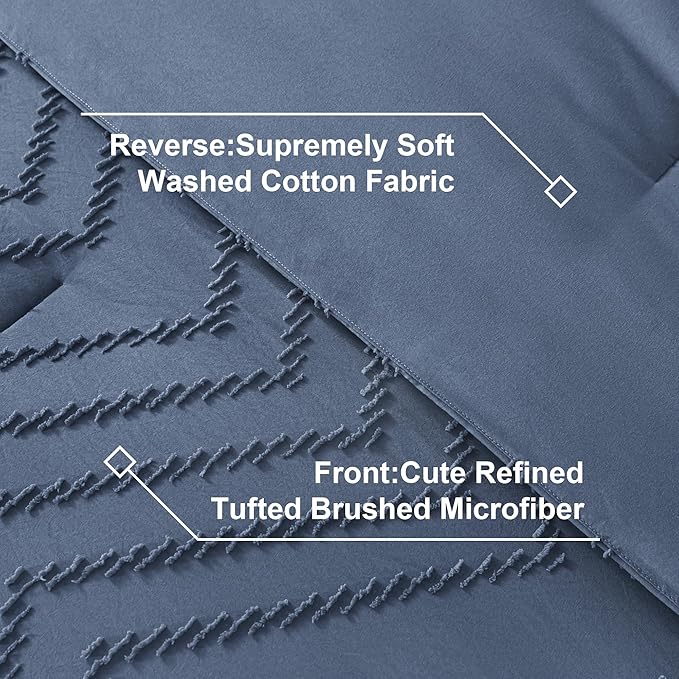 Litanika California King Size Comforter Set with Sheets Ocean Blue - 7 Pieces Bed in a Bag Cal King Chevron Tufted Complete Bedding Sets with Comforter, Sheets, Pillowcases & Shams