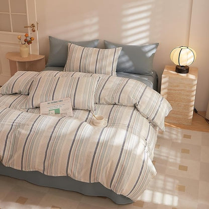 EAVD Striped Comforter Set Twin XL Pink Striped Bedding Comforter Set 3 Pieces Farmhouse Geometric Bedding Set with 2 Pillowcases for All-Season Soft Fluffy Lightweight