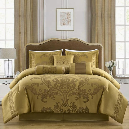 Chezmoi Collection 7-Piece Jacquard Floral Comforter Set (California King, Gold)