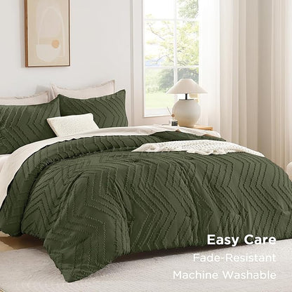 Andency Olive Green Oversized Super King Comforter Set 120x120, Extra Large King Size Comforter Oversize Boho Soft Warm Bedding Comforter Sets, 3 Pieces Aesthetic Chevron Textured Bedding Set