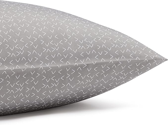Amazon Basics Lightweight Wrinkle Free Breathable Microfiber 4 Piece Bed Sheet Set with 14-Inch Deep Pockets - Queen, Grey Arrows, Printed