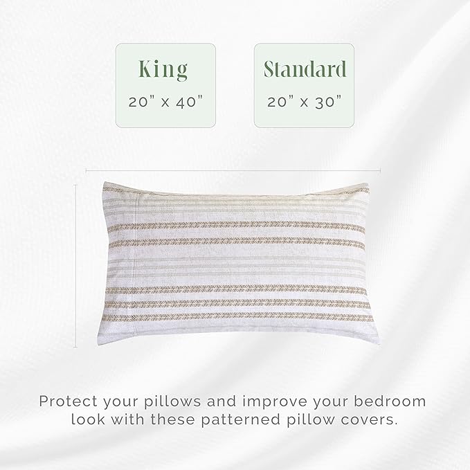 Elegant Comfort Ultra Soft Set of 2 Striped Print Pillowcases - 1500 Premium Hotel Quality Microfiber, Soft and Smooth Envelope Closure 2-Piece Pillow Covers - Standard/Queen, Traci Linen