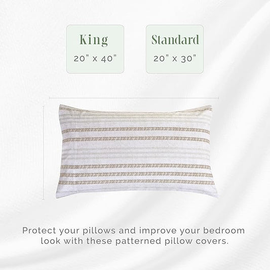Elegant Comfort Ultra Soft Set of 2 Striped Print Pillowcases - 1500 Premium Hotel Quality Microfiber, Soft and Smooth Envelope Closure 2-Piece Pillow Covers - Standard/Queen, Traci Linen